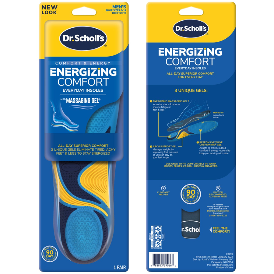 Dr. Scholl's Everyday Insoles, With Massaging Gel, Energizing Comfort, Men's, Shoe Sizes 8 14