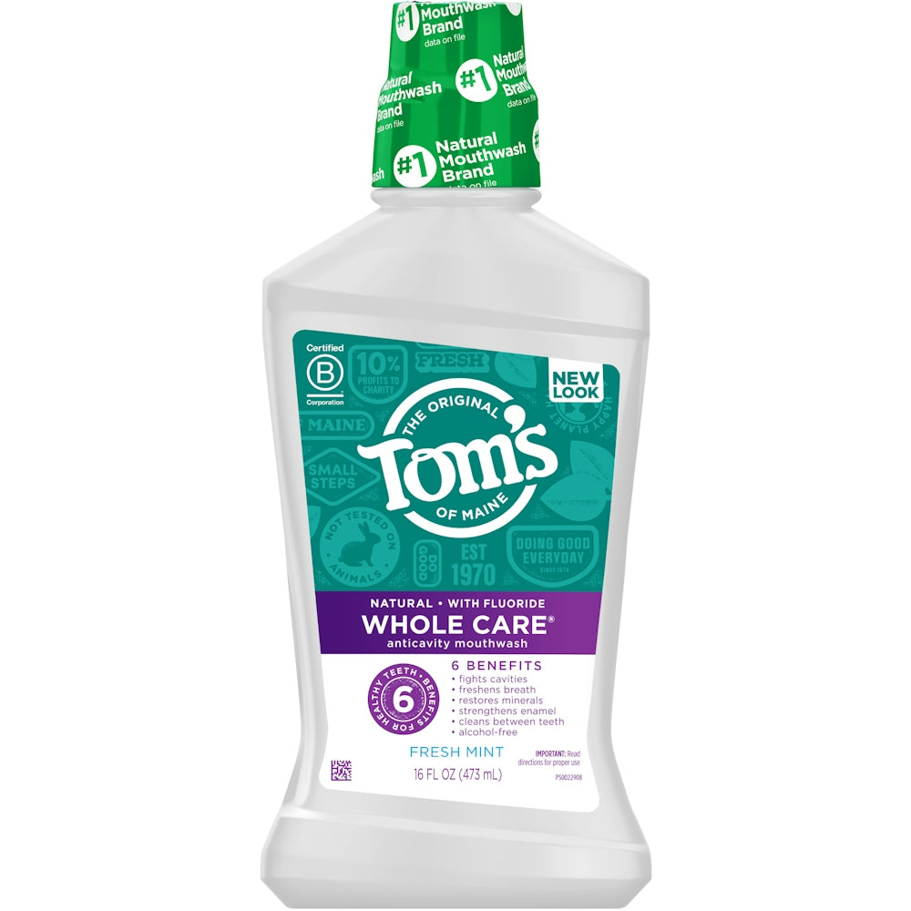 Tom's Of Maine Whole Care Fresh Mint Fluoride Mouthwash 16 Oz