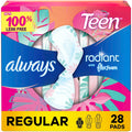 Always Radiant Pads, Teen Regular, With Wings Unscented, Size 1