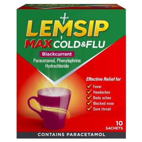 Lemsip Max Cold & Flu Blackcurrant 10pk