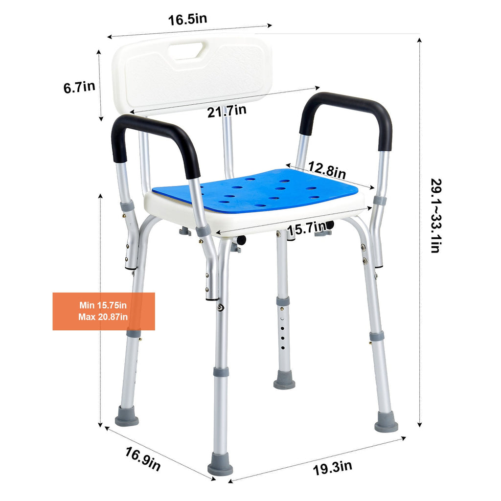 Shower Chair Bath Stool Aluminum 400 LB 6-Level Adjustable Head Holder