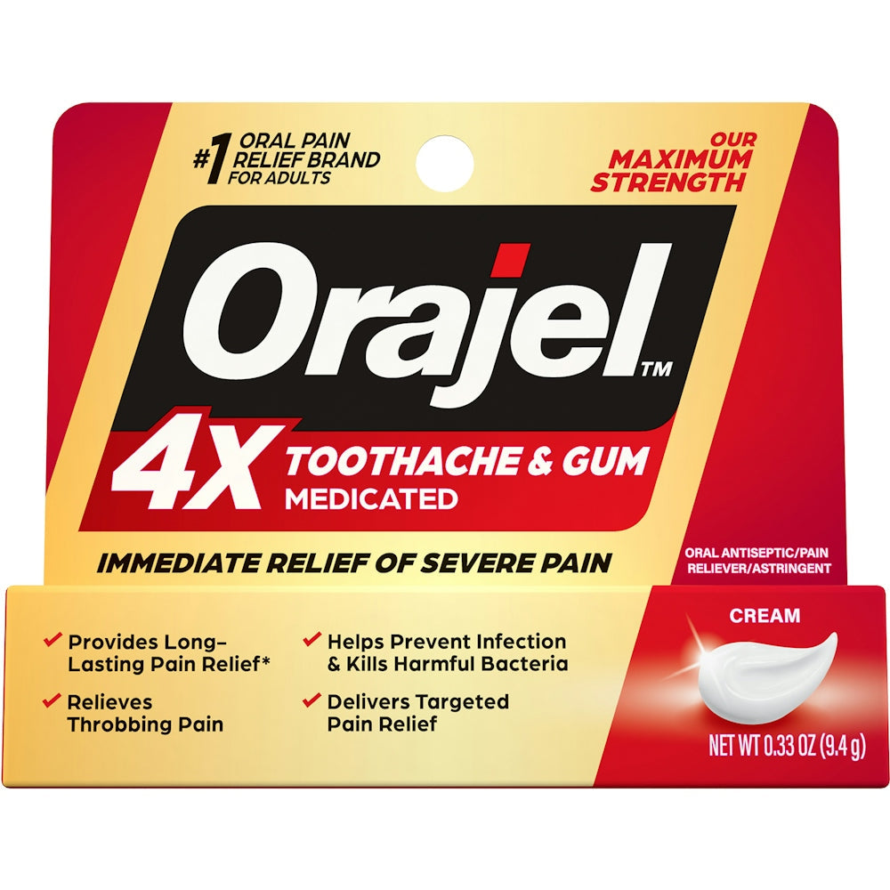 Orajel 4X For Toothache & Gum Pain: Severe Cream Tube 0.33oz- From #1 Oral Pain Relief Brand