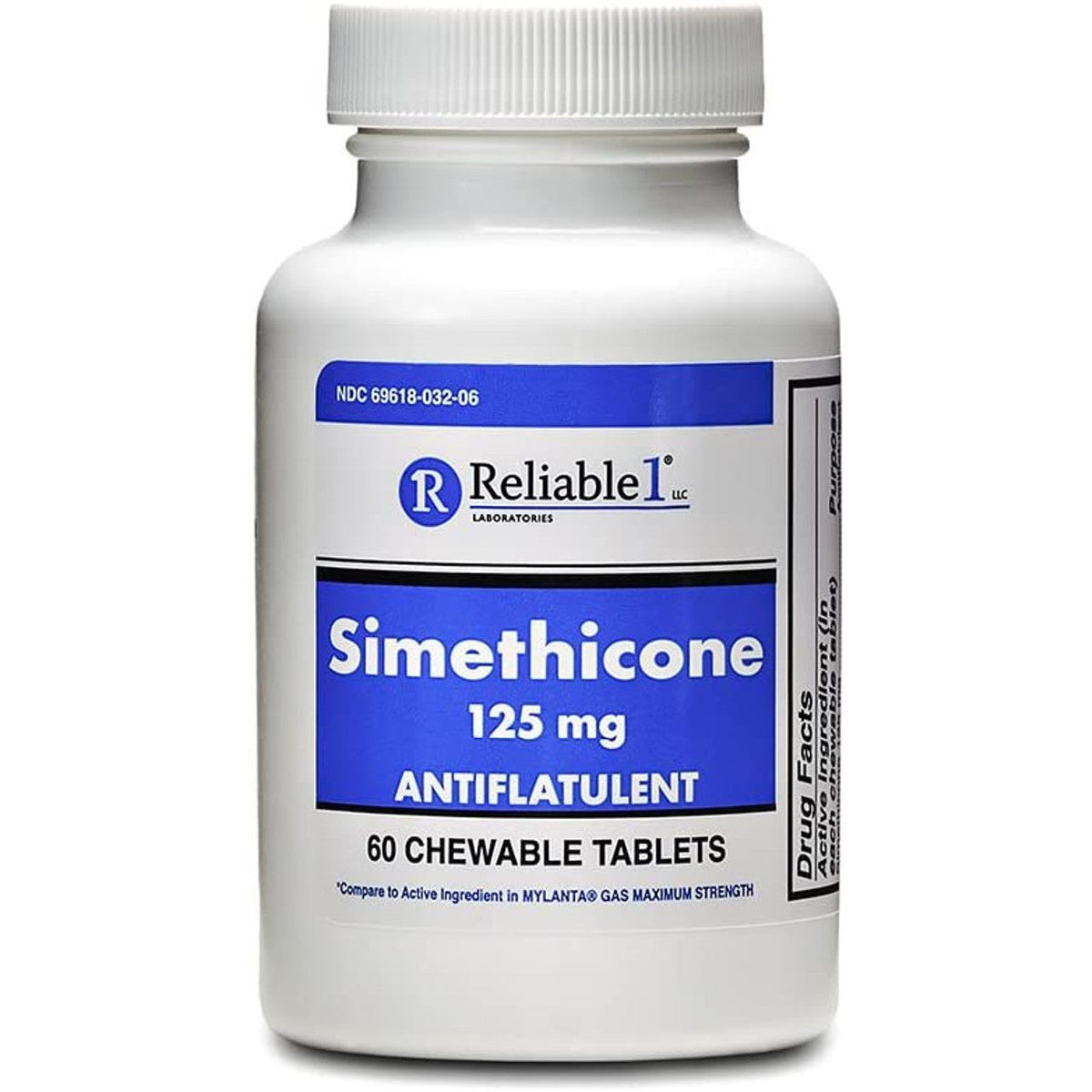 Reliable-1 Laboratories Simethicone Antiflatulent, 125 Mg Chewable Tablets, 60/Bottle