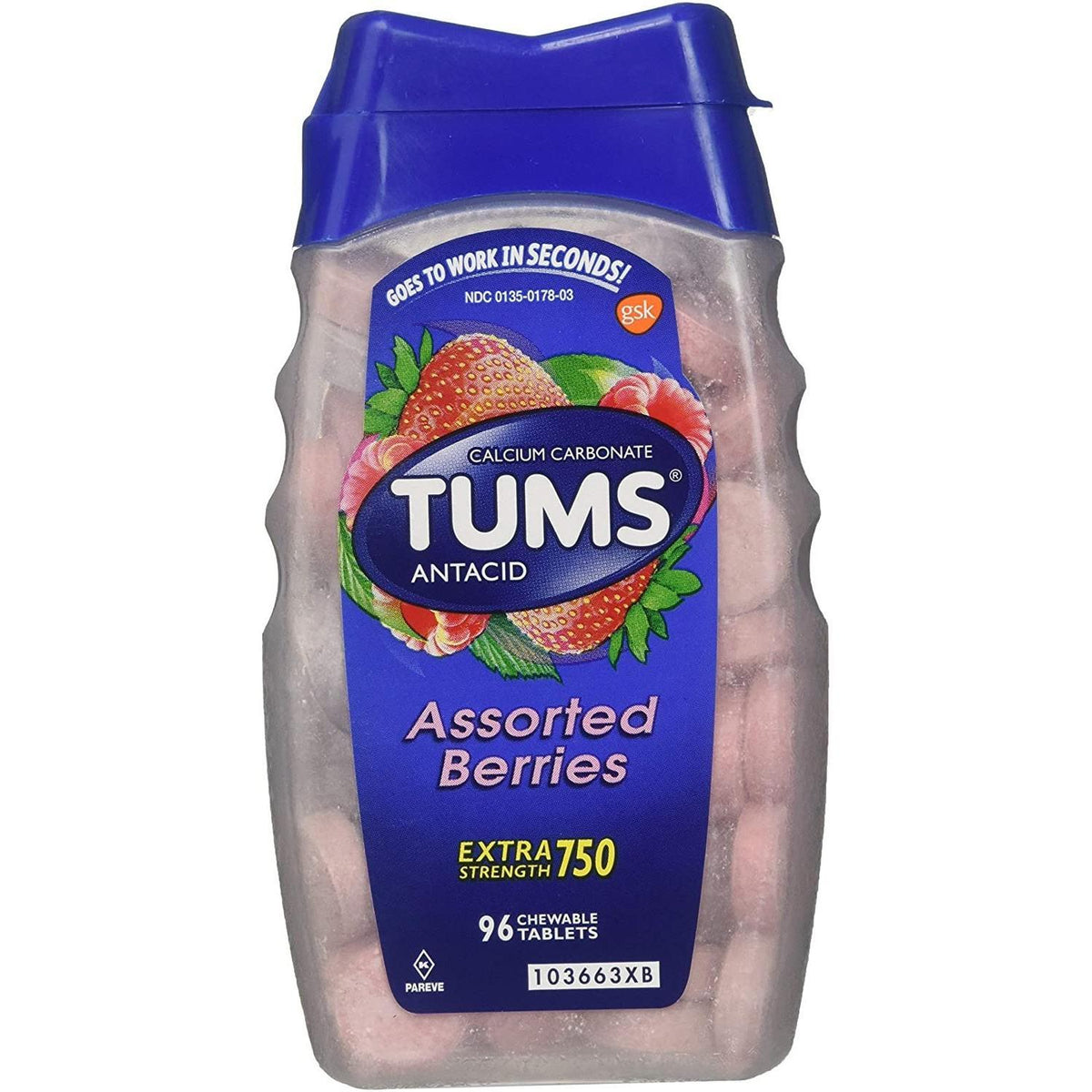 Tums Antacid, Extra Strength, 750 Mg, Chewable Tablets, Assorted Berries