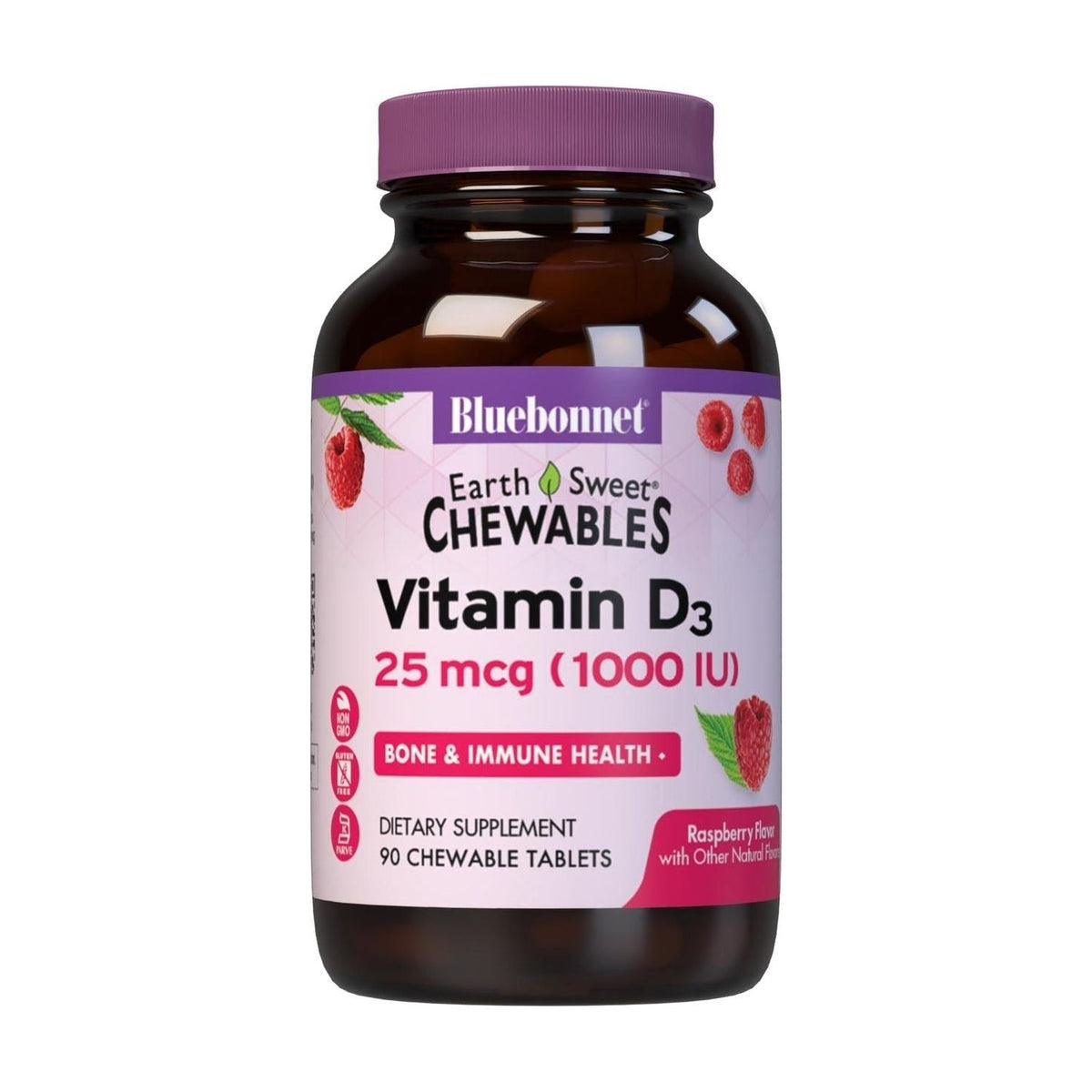 Bluebonnet Earth Sweet Vitamin D3 2000 iu Raspberry Flavor, 90 chewable caplets