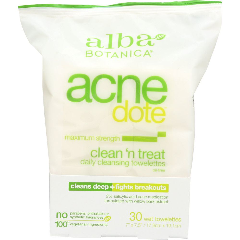 Alba Botanica ACNEdote Maximum Strength Clean 'n Treat Daily Cleansing Wet Towelettes 30 Ct Box