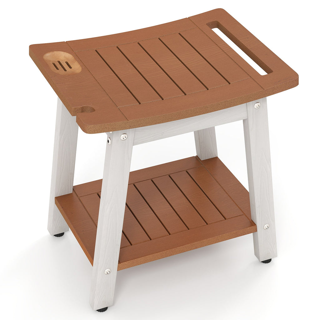 HIPS Shower Bench Seat with Handle Shower Head-Brown & White