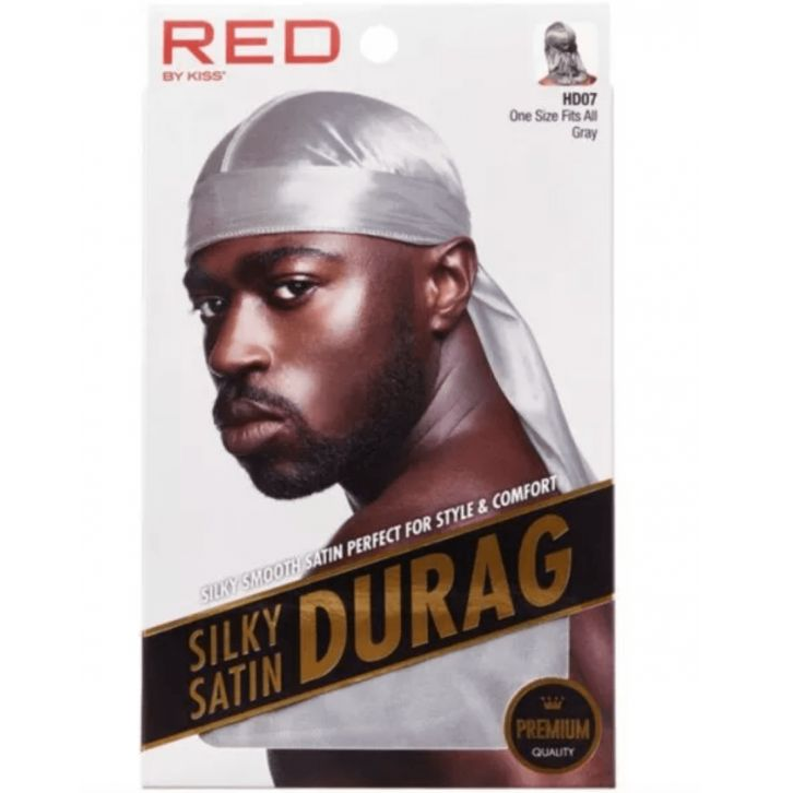 Red By Kiss Premium Silky Satin Durag - Gray Upgraded Extra Long Tails HD07