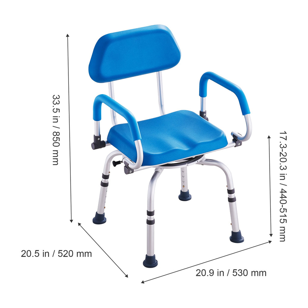 Shower Chair 360 Degree Swivel Padded PU Seat Aluminum 300 LB Blue