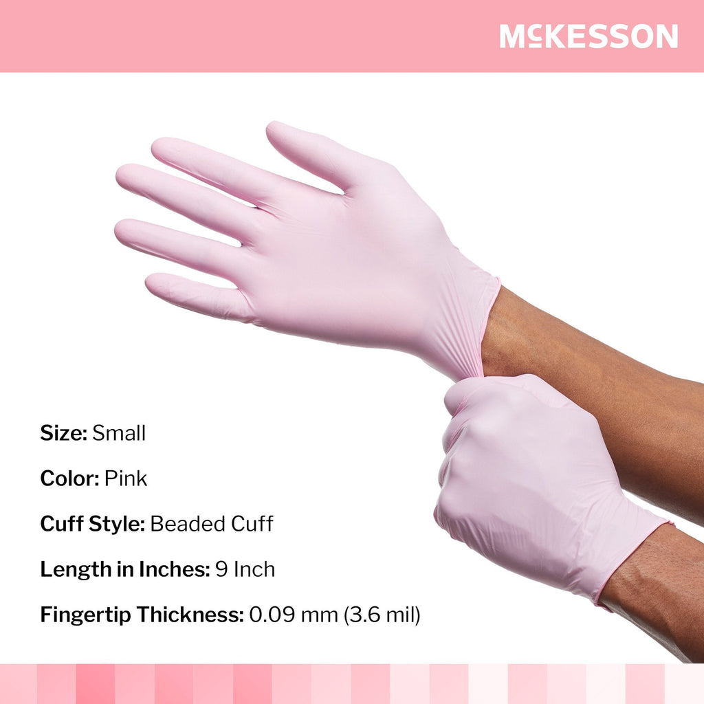 McKesson Pink Nitrile® Exam Glove, Small 14-6NPNK2