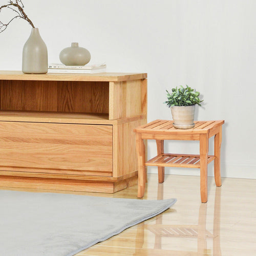 Bathroom Bamboo Shower Chair Bench with Storage Shelf